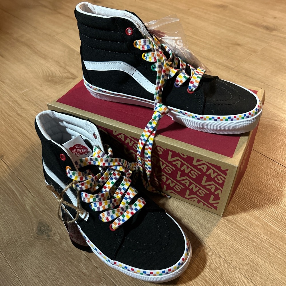 Vans Sk8-Hi Rainbow Checkerboard Black White Sneakers